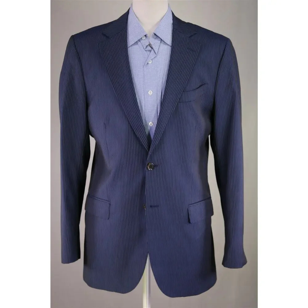 Suitsupply Livorno Royal Blue Thin Striped Super 110's Wool Blazer Jacket 42L - Picture 2 of 10